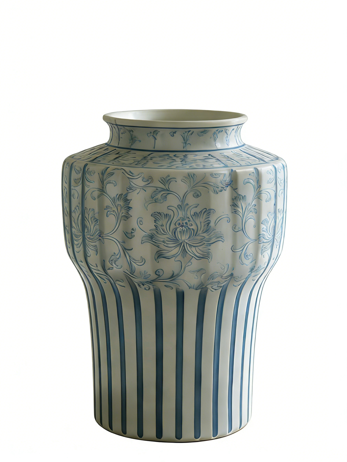 White Ribbed Flower Vase #V132