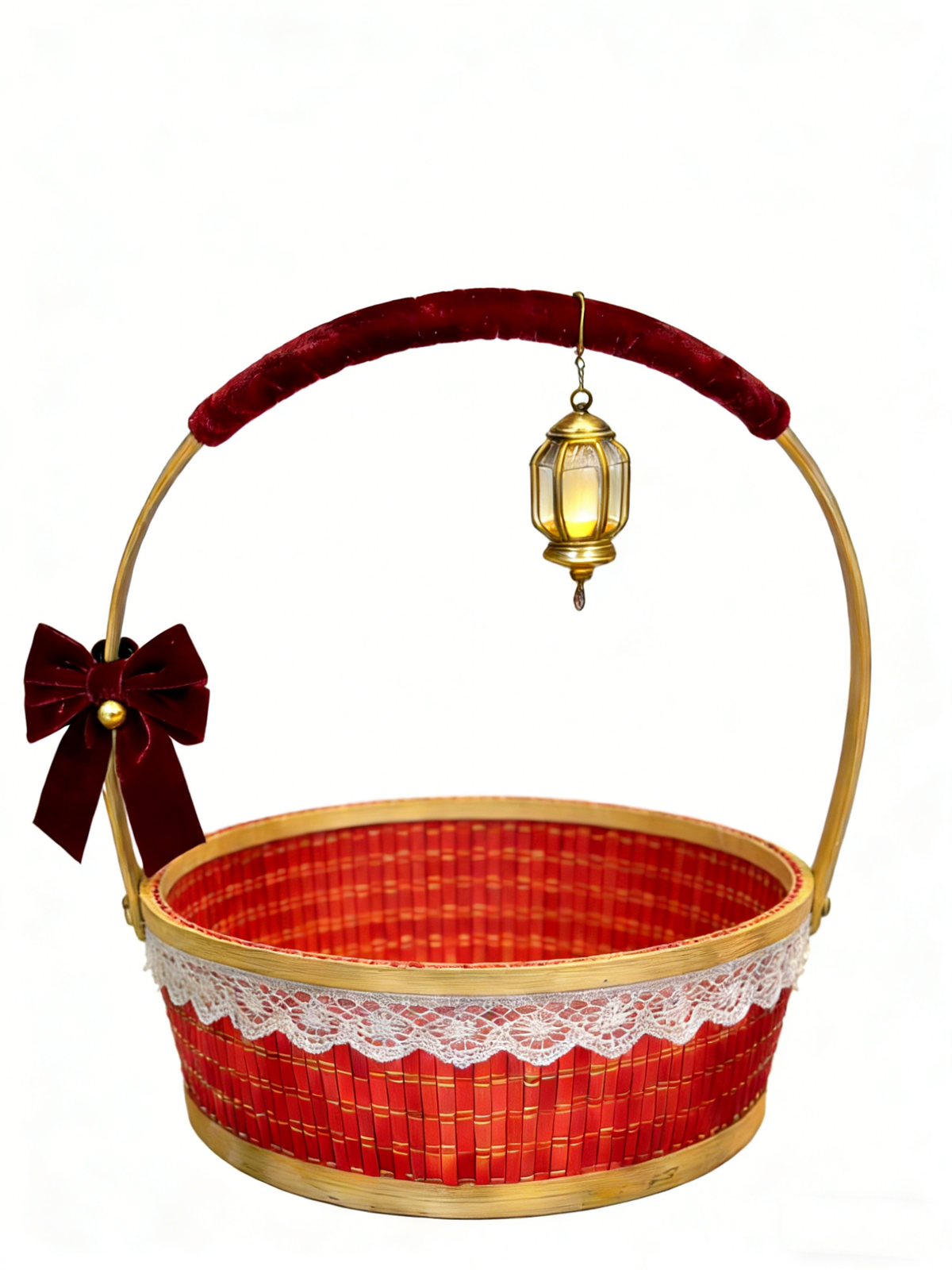 Red Flower Basket with Handle #B6