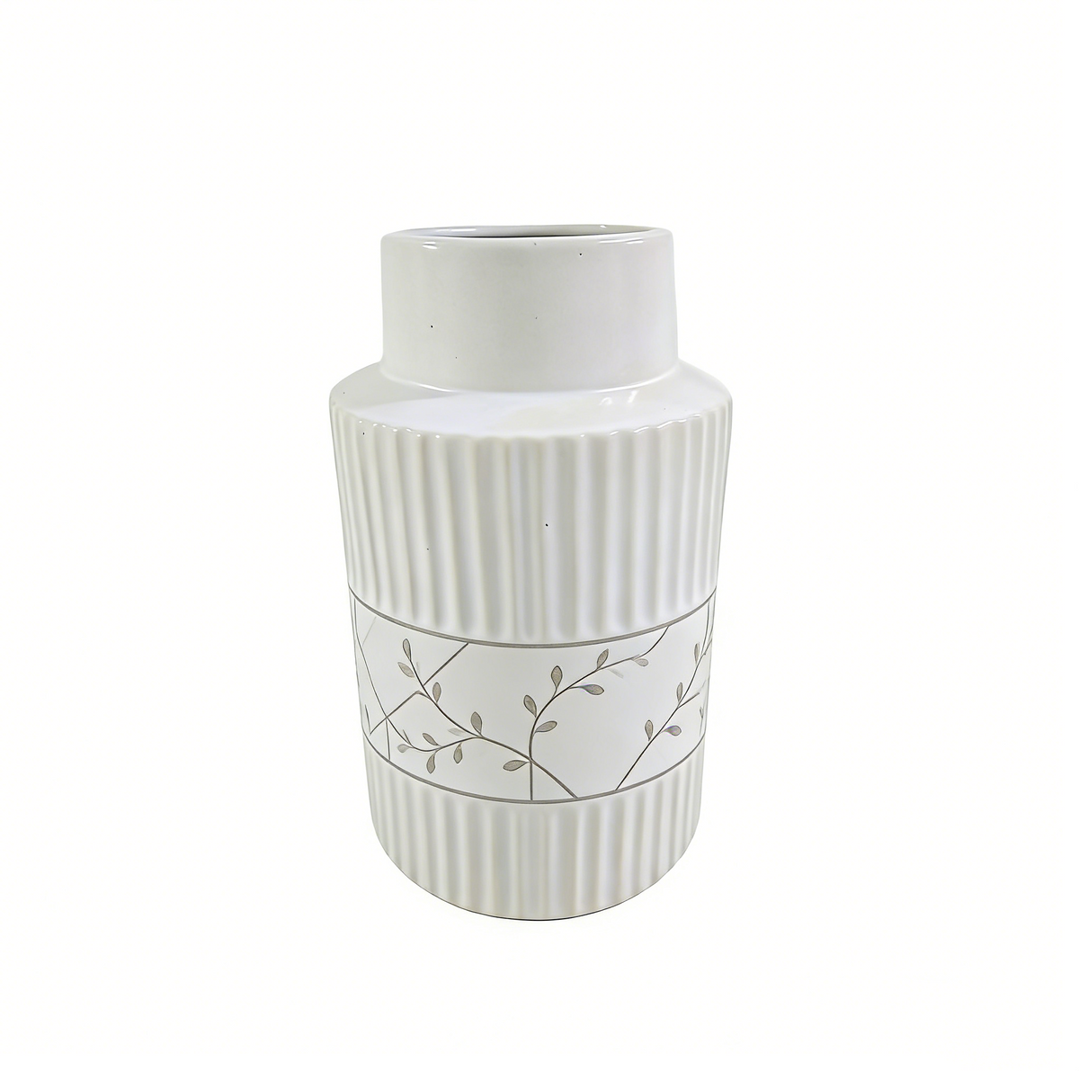 White Ribbed Flower Vase #V148