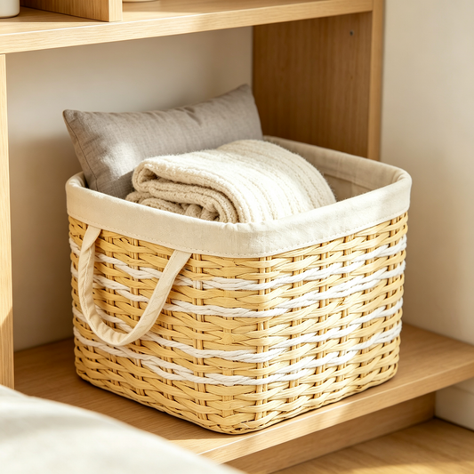 Square Woven Storage Basket with Fabric Lining #B1