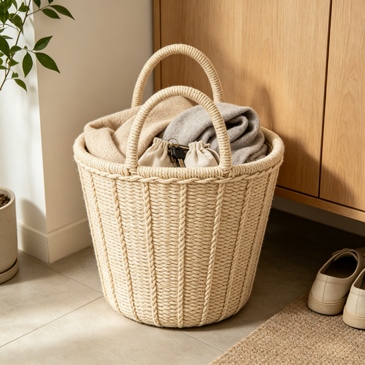 Tapered Woven Storage Basket with Double Handles #B4