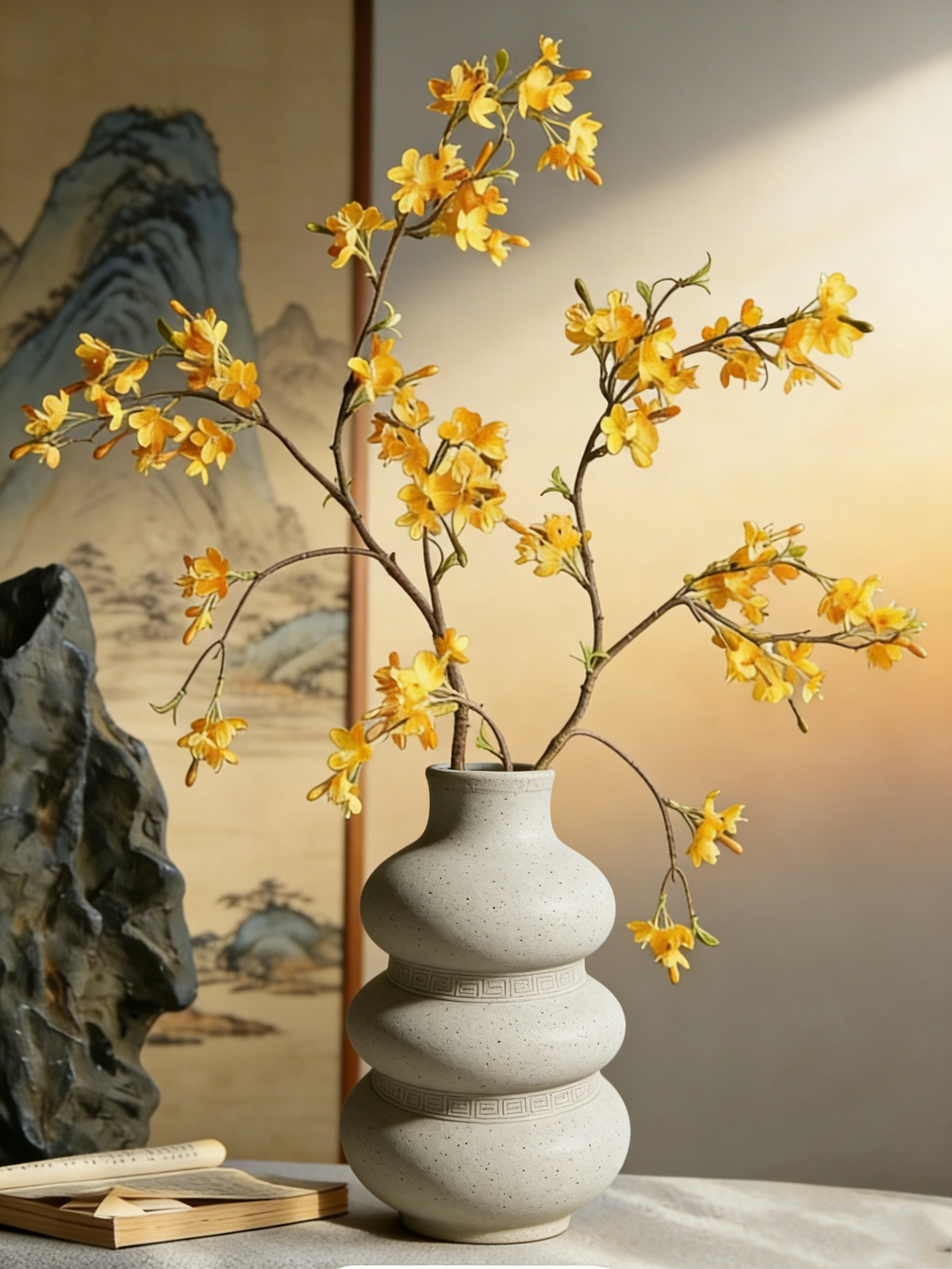 Ceramic white patterned spiral vase