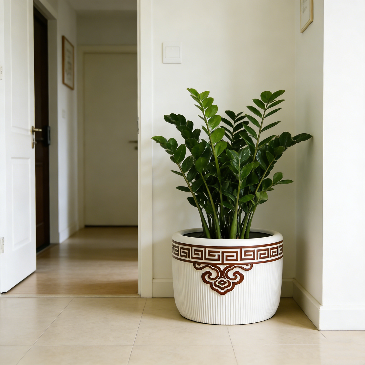 White Ribbed Oval Flower Pot #V143