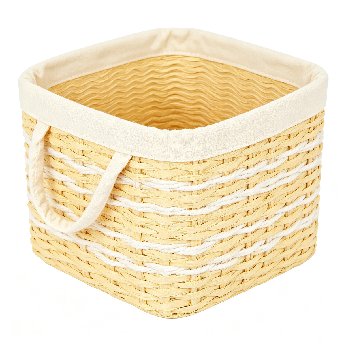 Square Woven Storage Basket with Fabric Lining #B1