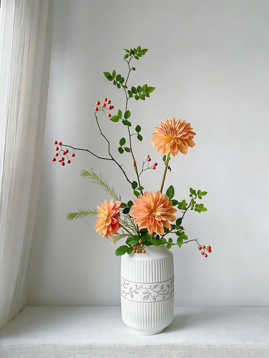 White Ribbed Flower Vase #V154