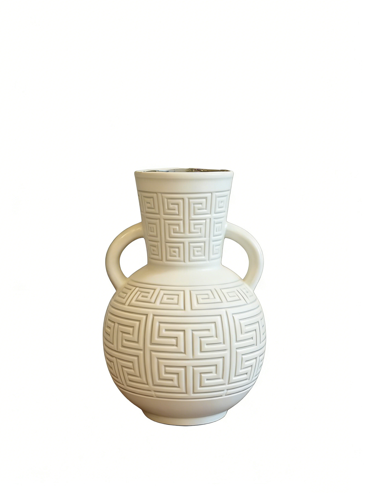 White Ceramic Flower Vase With Side Rings Handles #V130