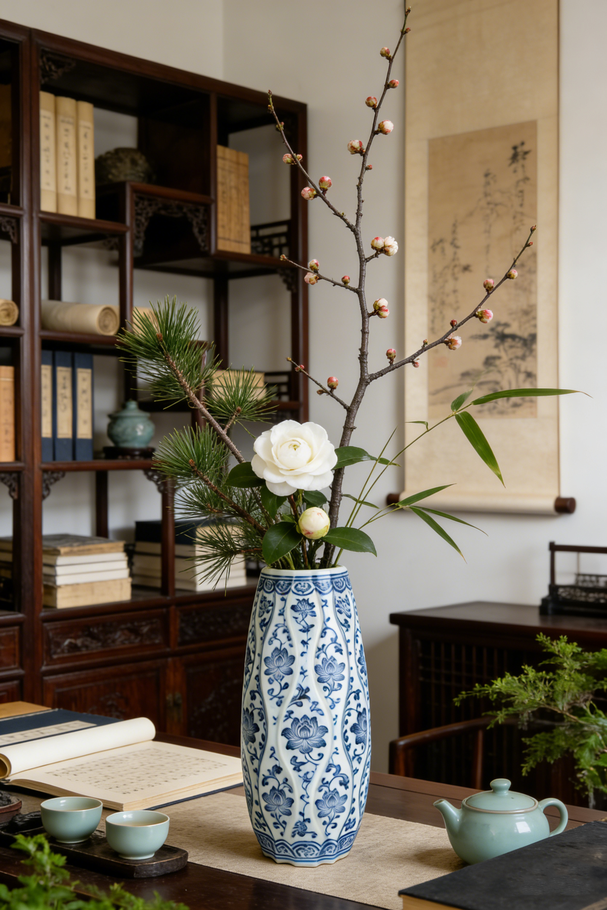 White Geometric Ceramic Flower Vase #V136