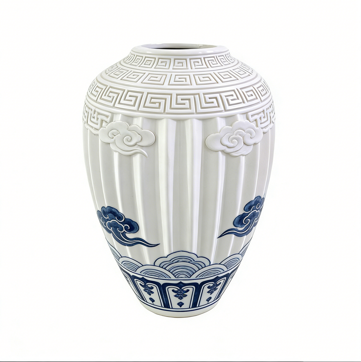 White Ribbed Flower Vase #V155