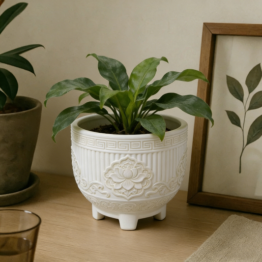 White Ribbed Flower Pot #V141