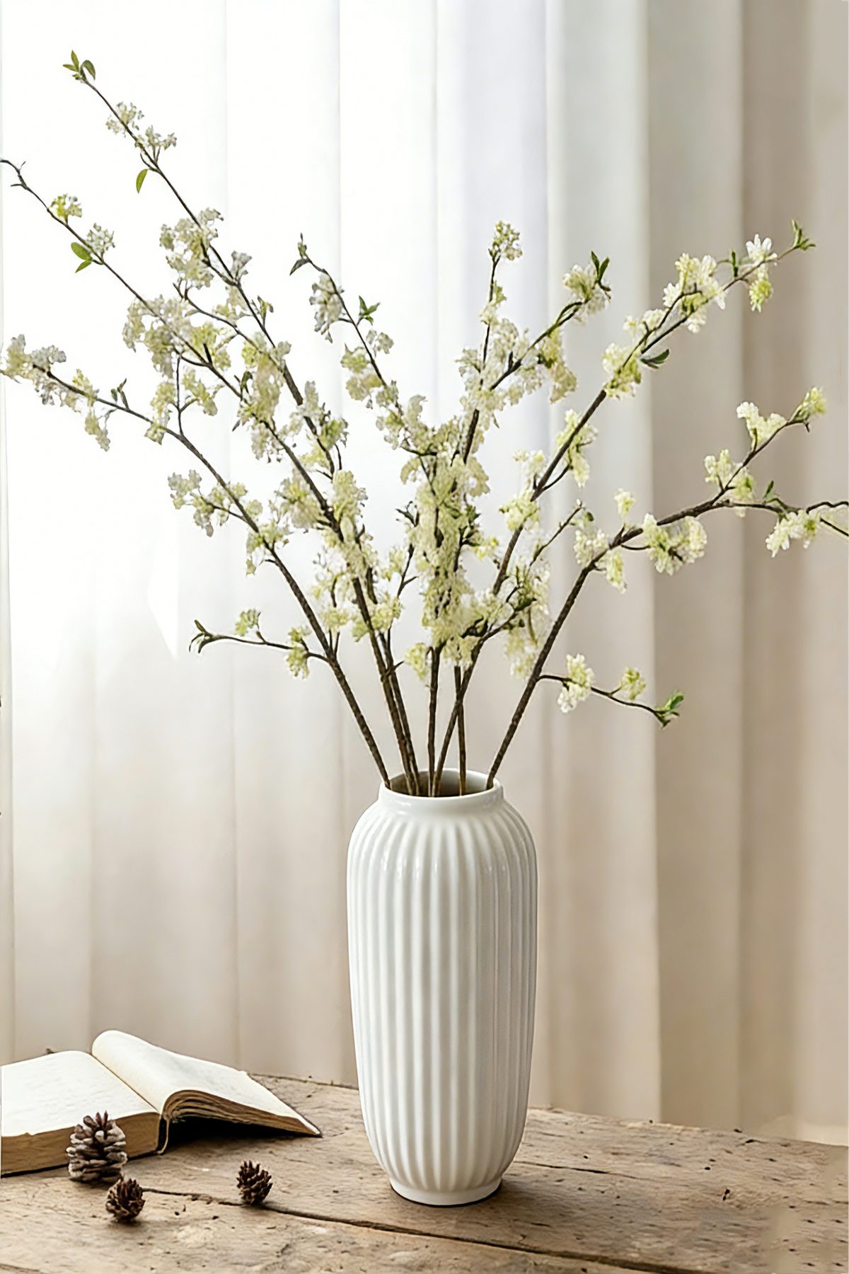 White Ribbed Flower Vase