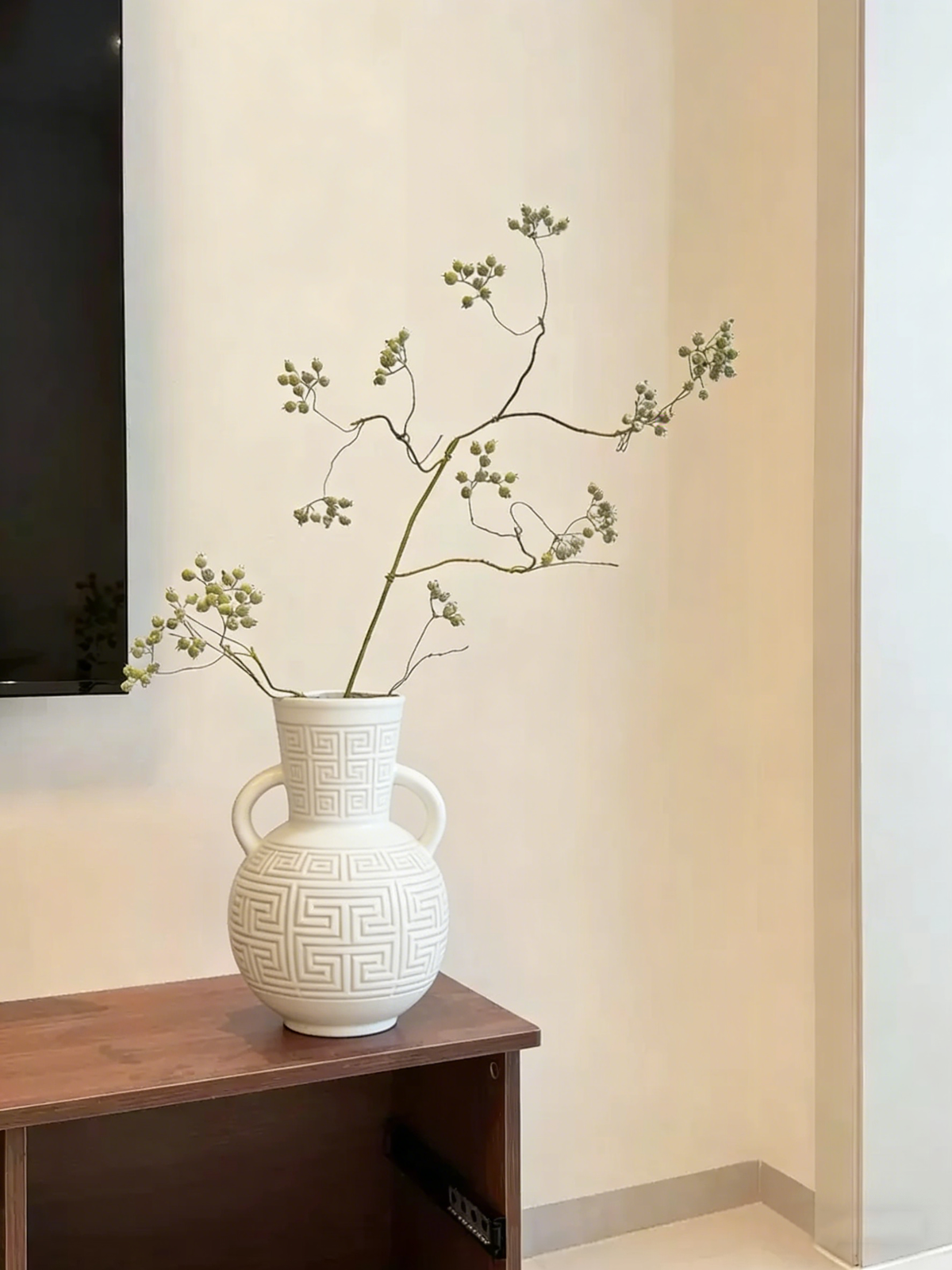White Ceramic Flower Vase With Side Rings Handles #V130