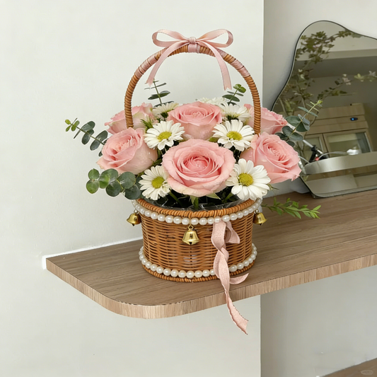 Cylinder Flower Basket with Handle #B10