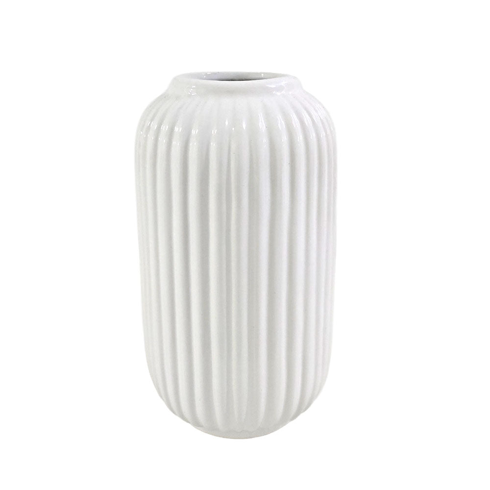 White Ribbed Flower Vase
